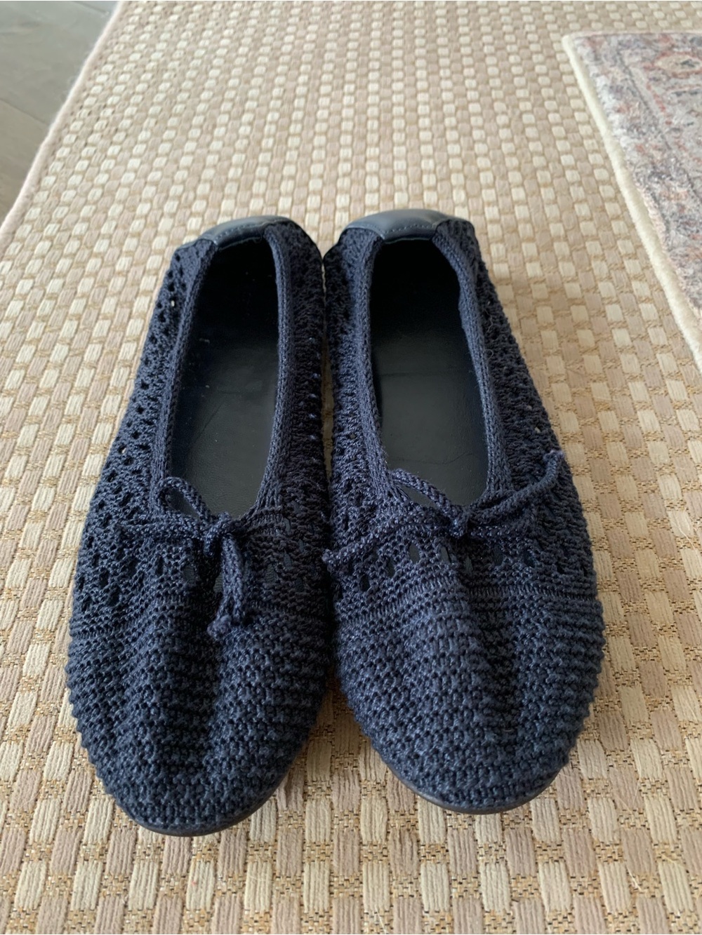 Polo Ralph Lauren Crochet Ballet Flats Navy Blue Leather Made in Spain 7B